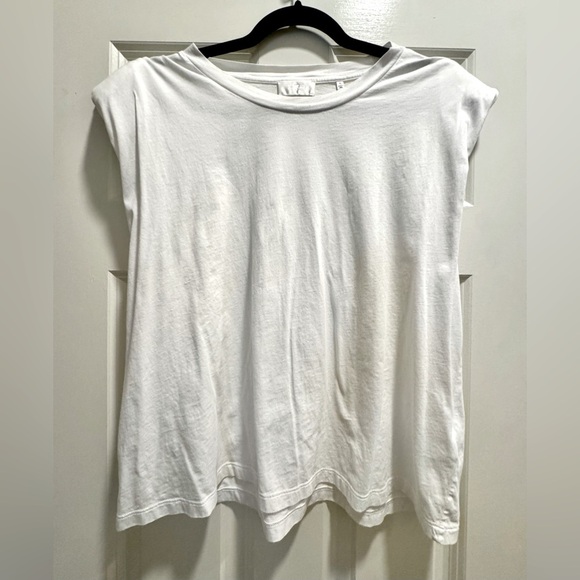 7 For All Mankind EUC White tee, lightly padded shoulders, Pima cotton - Picture 2 of 7